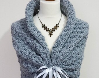 Rustic Wedding Shawl, Bridal Cape, Romantic Wedding Wrap, Bridal Shawl, Bridesmaid Cover Up, Grey Wedding Capelet, Bridal Wrap