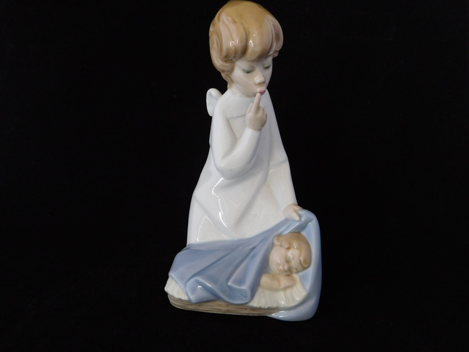 Lladro Angel With Child 4635 Vintage Lladro Blue and by oldandnew8