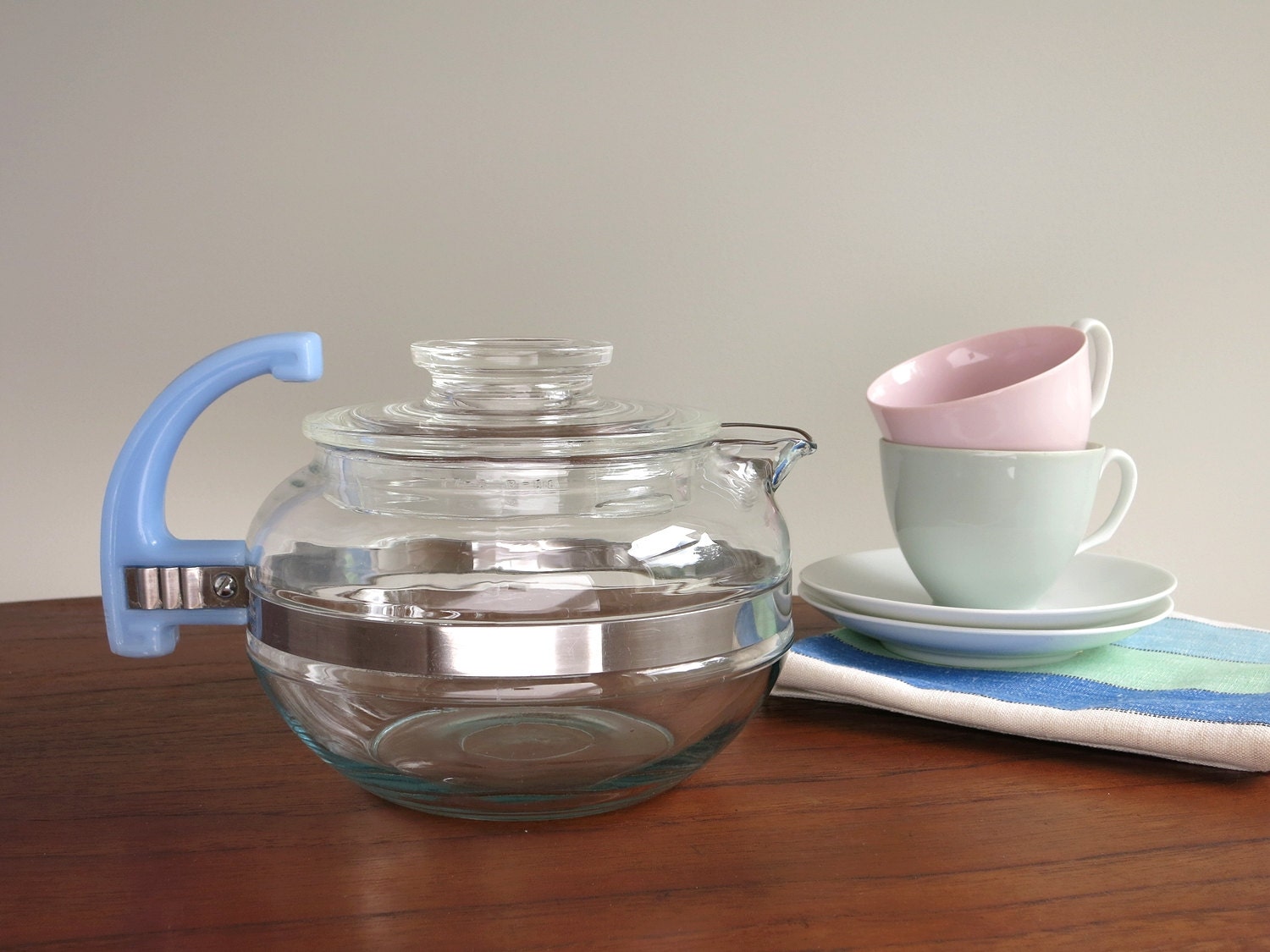 Pyrex Teapot With Delphite Handle Blue Vintage Rangetop