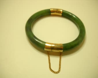 Vintage Jade Bangle Bracelet (4404) With Safety Chain