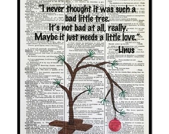 Charlie Brown Christmas Tree, Charlie Brown Christmas, Linus Quote, 8x10 Vintage Dictionary Page Art Print, Home Decor, Holiday Decor
