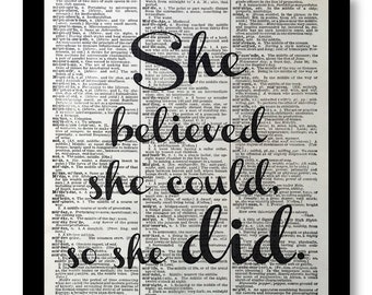 Affirmation Quotes, "She Believed She Could So She Did", Affirmation Quote Prints, Affirmation Quote Picture, size 8x10, Women Art Prints