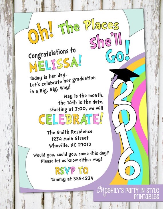 Oh The Places You'll Go graduation invitation by Meghilys on Etsy