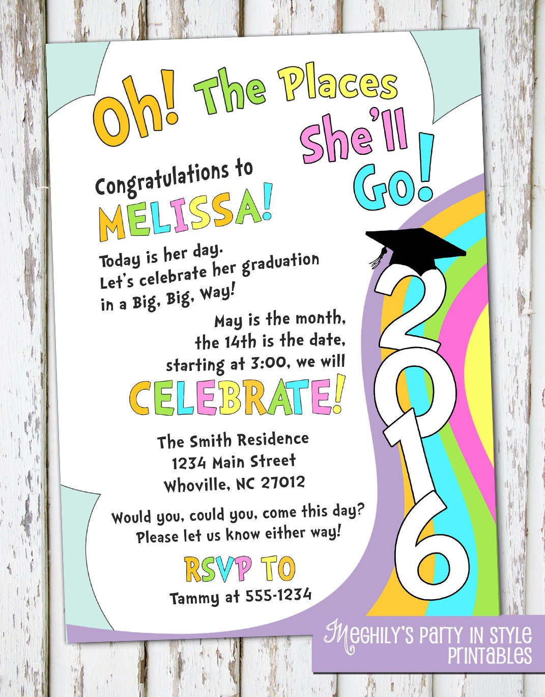 Oh The Places Youll Go graduation invitation by Meghilys on Etsy