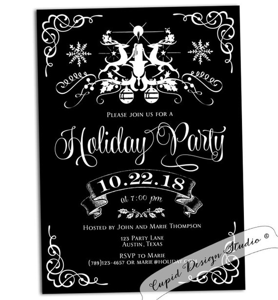 Black And White Christmas Party Invitations 3