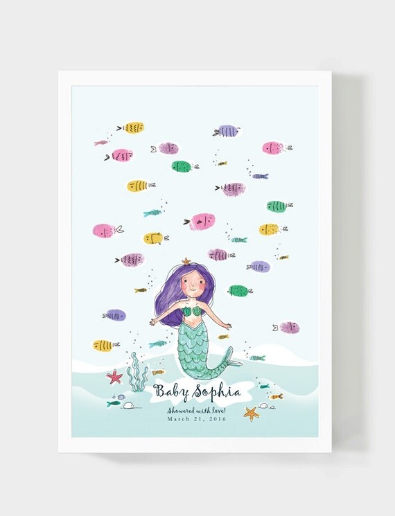 Mermaid Baby Shower Guestbook Girl Birthday Thumbprint Guest
