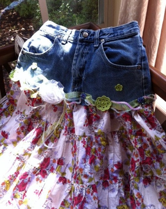 Jean And Floral Print Fabric Skirt With by schellercreations