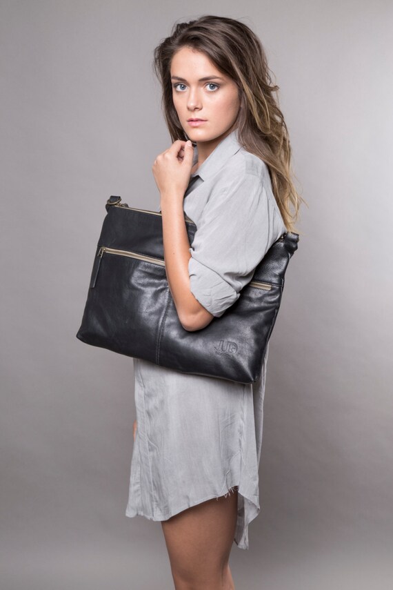 Silk Black leather bag soft leather purse SALE leather