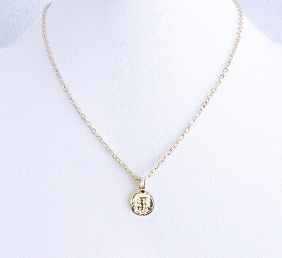 J initial necklace J letter necklaces gold plated J coin