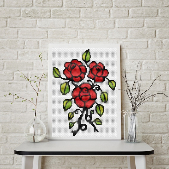 Three Roses MINI Cross Stitch Pattern PDF Artistic Cross