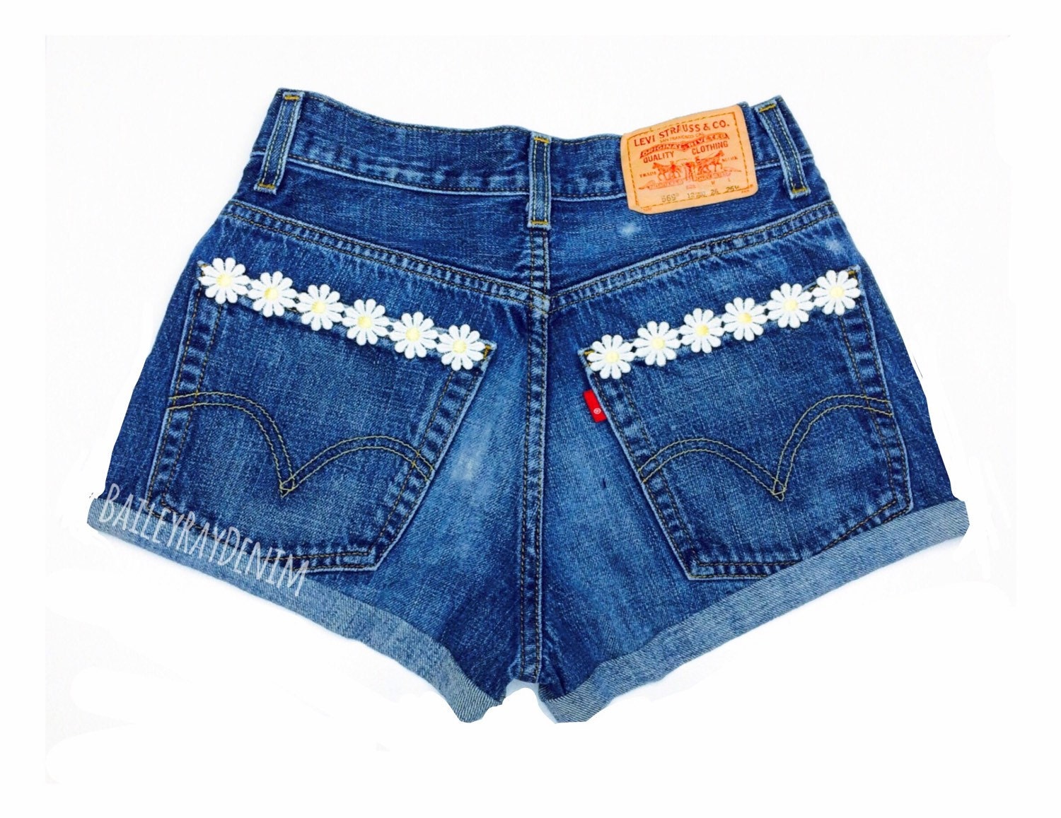 Levi's High Waisted Denim Jean Shorts with Floral Daisy