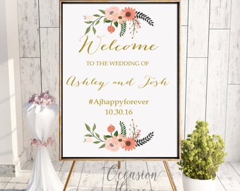 Printable Fall Wedding Welcome Poster, Wedding Welcome Sign, Autumn Welcome Sign, Welcome Wedding Poster, Floral wedding sign, WS054