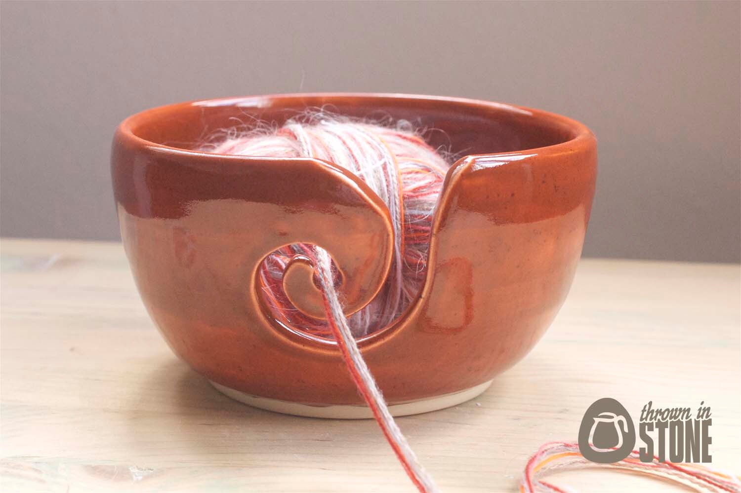 Yarn Bowl Speckled Deep Burnt Orange Wool Bowl by ThrownInStone
