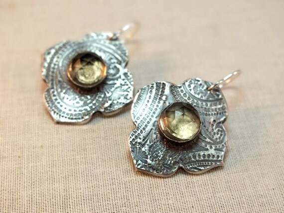 Sterling silver smoky quartz earrings, gemstone drop earrings, gypsy, sterling artisan earrings, beadwork, gift, Moroccan earrings, dangle