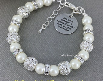 Godmother and Goddaughter Bracelet, Godmother Gift, Godmother Bracelet, Goddaughter Bracelet, Pearl Bracelet, Baptism Gift, Religious Gift