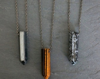Men's Necklace // Gemstone Necklace // Gemstone Points // Gemstone Pendant // Tigers Eye // Pyrite // Men's Jewelry