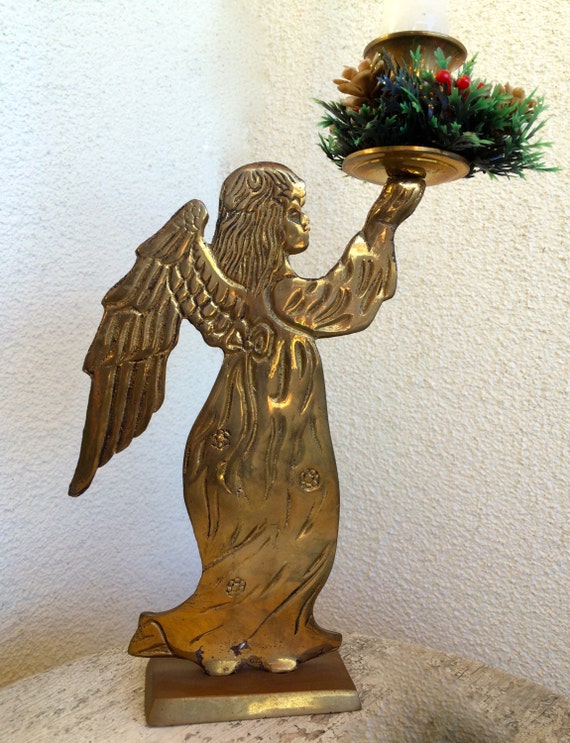 Brass Angel Candle Holder Cast Metal Brass Christmas