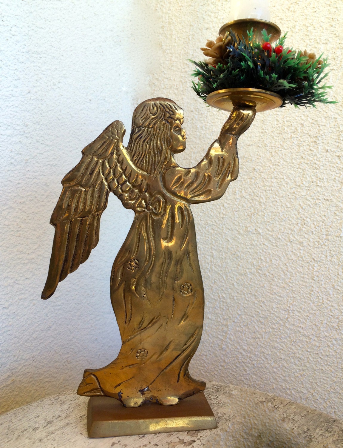 Brass Angel Candle Holder Cast Metal Brass Christmas