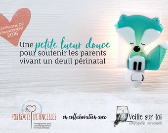 Nightlight, fox, portrait d'étincelles, turquoise, baby room decoration, nursery, shower gift, kid room, children