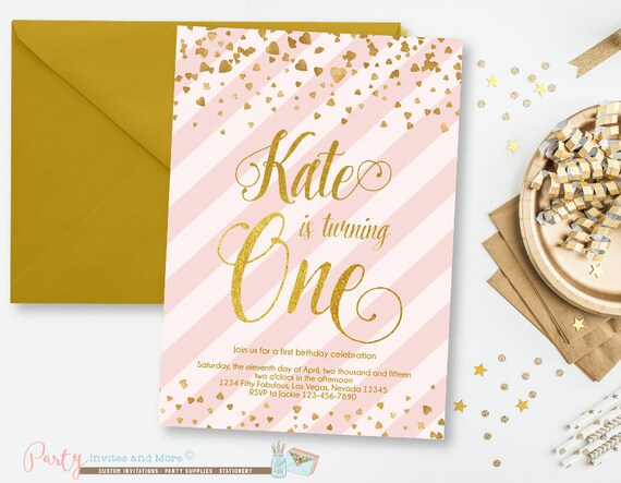 Pink And Gold Birthday Invitation Blush Pink Invitation Gold