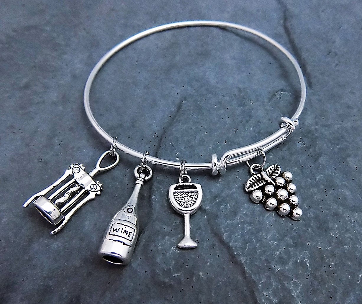 Wine Charm Bracelet Expandable Bangle Wine Lover Bracelet