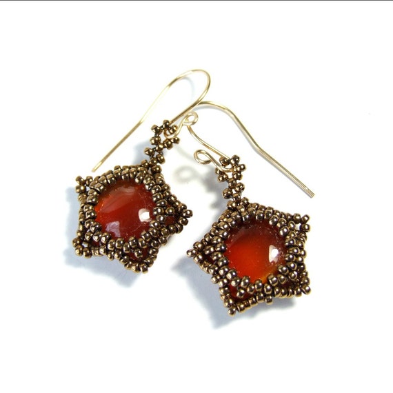 Red Agate Earrings Red Star Earrings Small Red by IrisElmJewelry