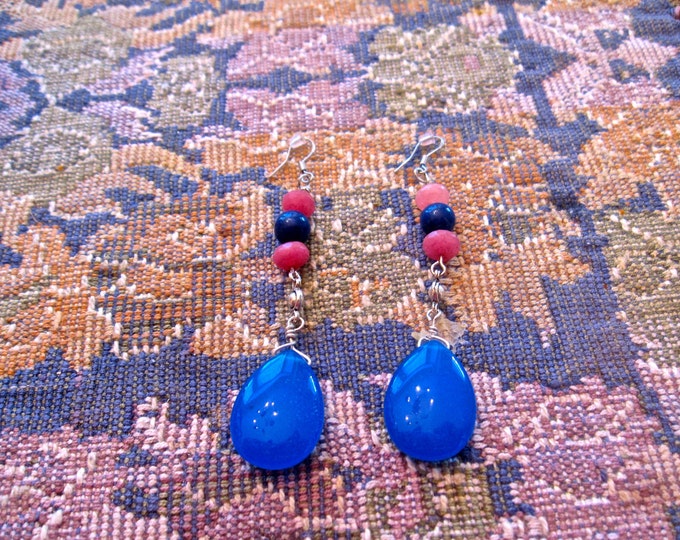 Ruby & Sapphire Earrings, Natural Gemstone Beads, E127