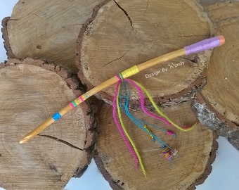 Wiccan Wand, Gypsy Magic Wand, Magick Gypsy Costume Accessories, Hand Crafted Wicca Wand, Glow in the Dark Wooden Wand, Rainbow Wand