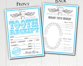 Boys Tooth Fairy Receipts Blue - Printable - Digital File - Baby Kids Children - Teeth Dentist - Momento