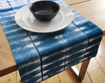 Indigo Shibori | Blue Table Runner | Hand-Dyed | Cotton-Linen | Housewarming Gift | Wedding Gift | Modern Runner | Gift for Her | Tie Dye