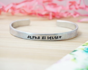 Sorority Cuff Bracelet - Official Licensed Product - Greek Collection - Multiple Sororities Available - Hand Stamped Silver Cuff Bracelet