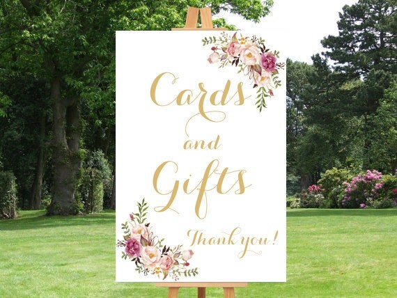Printable wedding sign, Wedding cards and gifts sign, Floral wedding ...