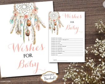 INSTANT DOWNLOAD - Dream Catcher Floral Dreamcatcher Wishes for the baby Sign - Boho Baby Shower - Floral Shower - Advice for Mom - 0332