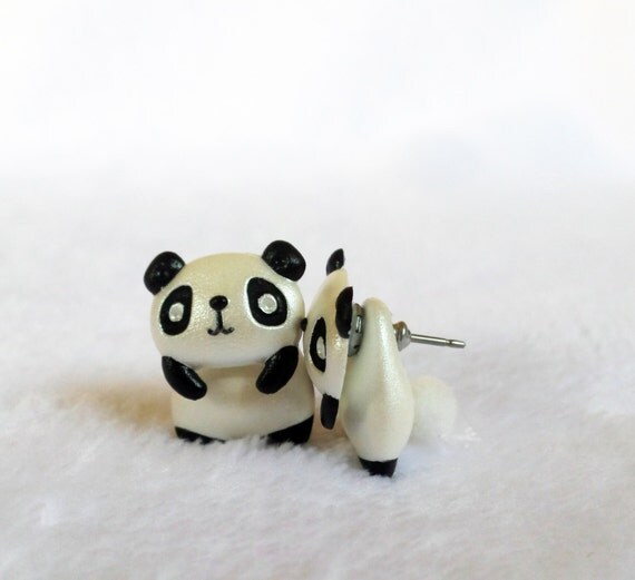 Pearl White Panda Earrings Cute Panda Earrings By Cutesycandas