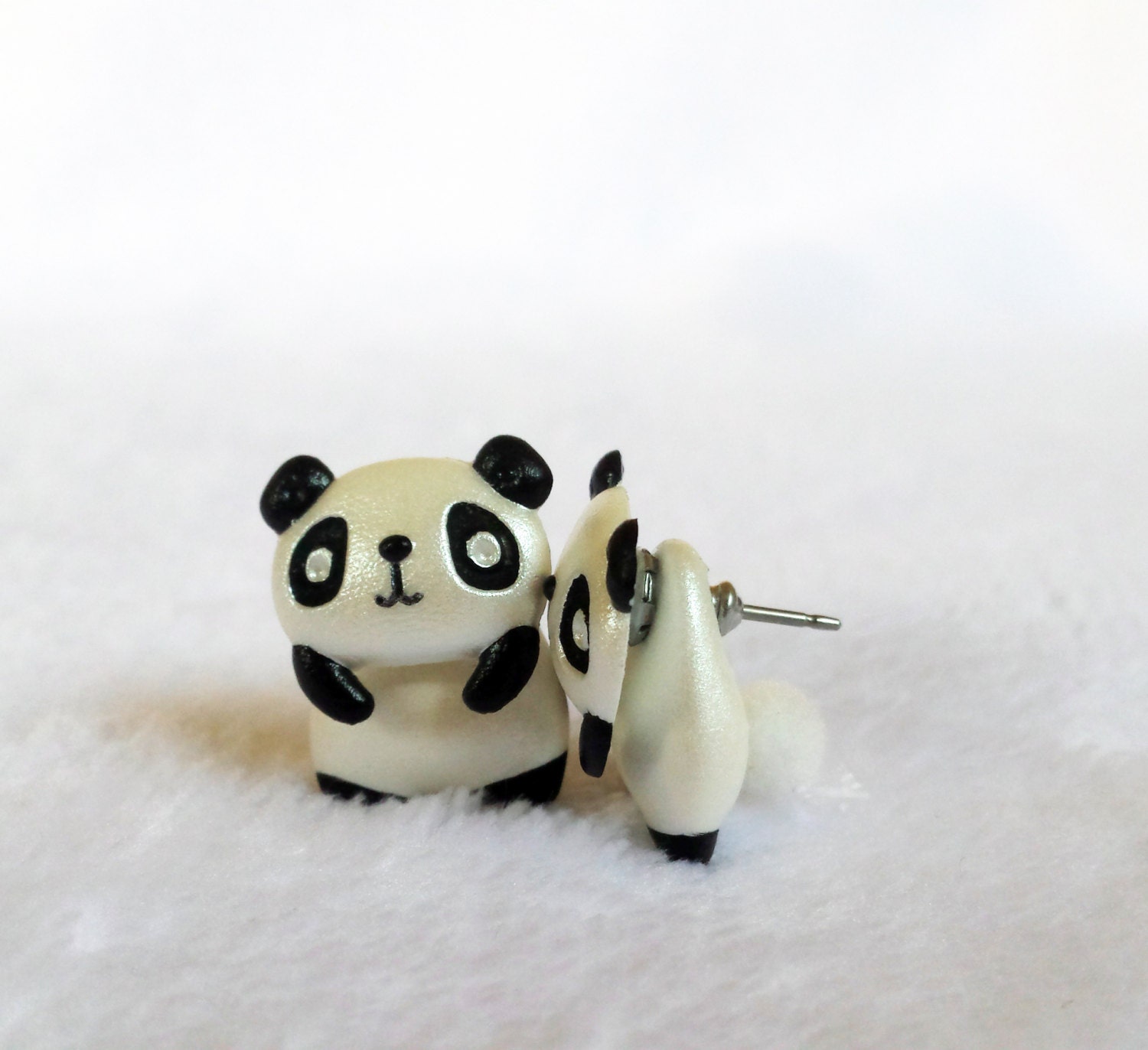 Pearl White Panda Earrings cute panda earrings by CutesyCandas