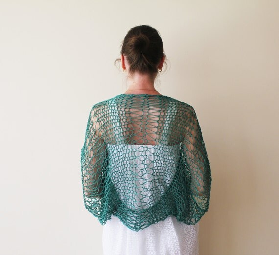 Womens Green Shrug / Knit Emerald Cotton Shrug Bolero / by DeGaDal