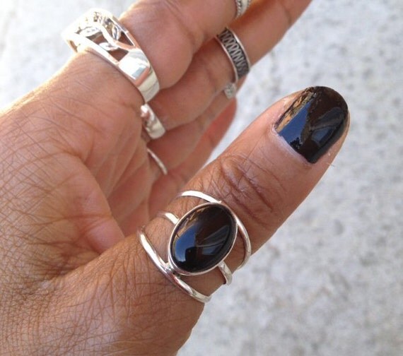 Black Agate Ring/ Black Gemstone Ring/ Sterling by AVBohoJewellery