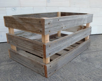 Barn Wood Milk Crate 24" x 16" x 12" . . . . . (tags: wood box barn wood crate barnwood reclaimed wood storage crate photo prop apple crate)