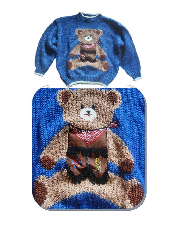 Vintage Teddy Bear Sweater Ugly Sweater 80s Cowboy Vintage