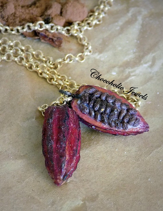 Items similar to cocoa pod necklace ,cacao pod pendant , miniature cacao fruit , gold plated on