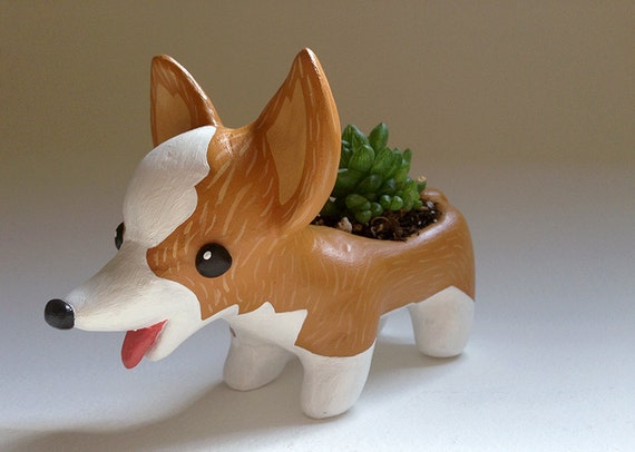 Corgi Planter // Corgi Container by brookeameier on Etsy