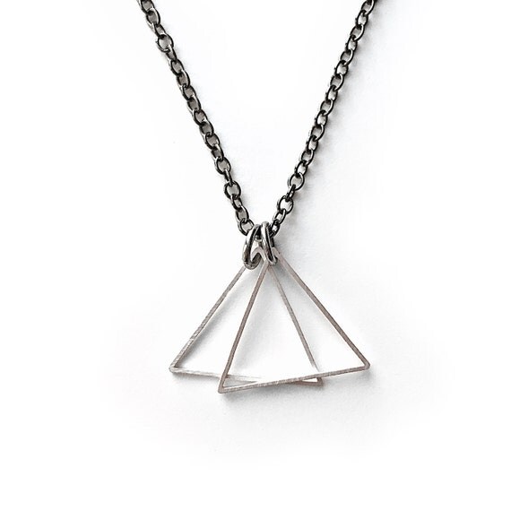 Geometric Necklace Silver Triangle Double Pendant Necklace