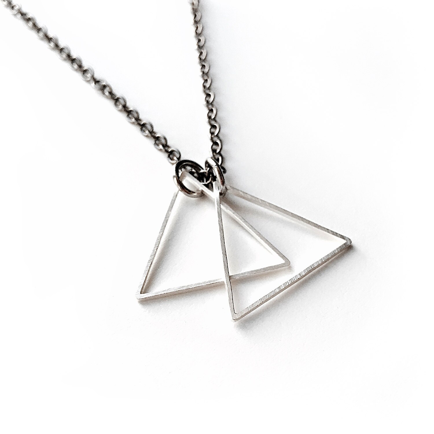 Geometric Necklace Silver Triangle Double Pendant Necklace