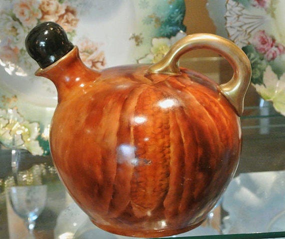 Count Thun Whiskey RARE Antique Jug 1800s Austria Vienna Hand Painted Porcelain with Stopper Austrian Victorian Decanter Pitcher Ear Corn
