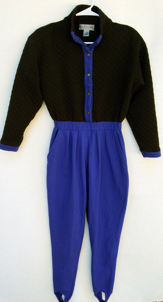 Vtg 80s Quilted Jumpsuit Stirrup Pants Womens Jumper Onsie