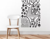 Wall decal / wall sticker / Forest animals / deer and owl / animals / home decor