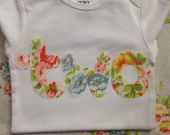 2nd Birthday Outfit Girl | 'two' Shirt || PICK YOUR FABRIC || Vintage~Style Garden Tea Party Birthday Bodysuit | 2 Year Old Girl Gift |