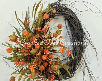Fall Wreath, Autumn Wreath, Harvest Wreath, Fall Floral, Fall Door Decor, Fall Wreaths, Pods, Wildflower Wreath, Autumn Door Decor, Fall