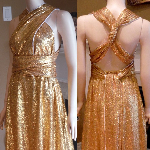 Gold sequin bridesmaid  dress  convertible bridesmaid  dress 