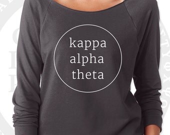 Kappa Alpha Theta Pullover Sweater Yoga Shirt | Soft Lightweight Wide Crew Neck with Raw Edge for Layering | Theta Sorority Sweatshirt